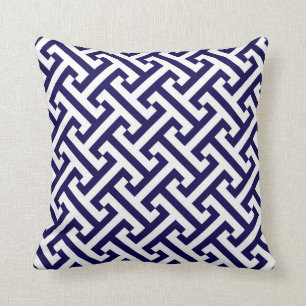 Coussin Bleu et blanc de cobalt géométrique grec de motif
