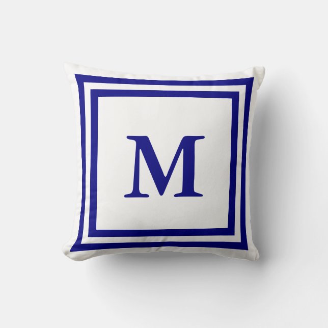 Coussin Bleu et blanc de la marine monogramme (Recto)