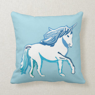 Coussin bleu et blanc de licorne