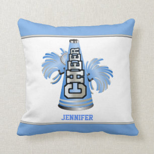 Coussin bleu et blanc de pom-pom girl de mégaphon