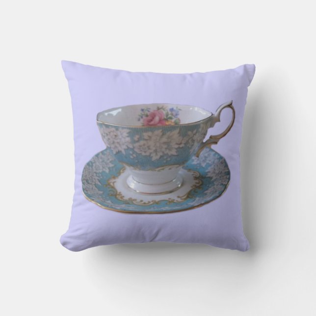 Coussin bleu et blanc de tasse et soucoupe de thé (Recto)