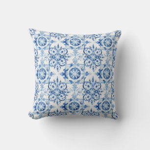 Coussin Bleu et blanc Italien aquarelle carreaux motif