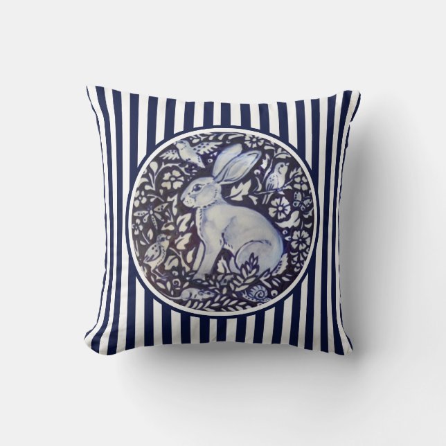 Coussin Bleu et blanc lapin Grève Dedham Floral (Recto)