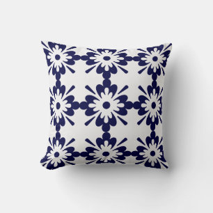 Coussin Bleu et blanc   Motif géométrique   Style Hampton
