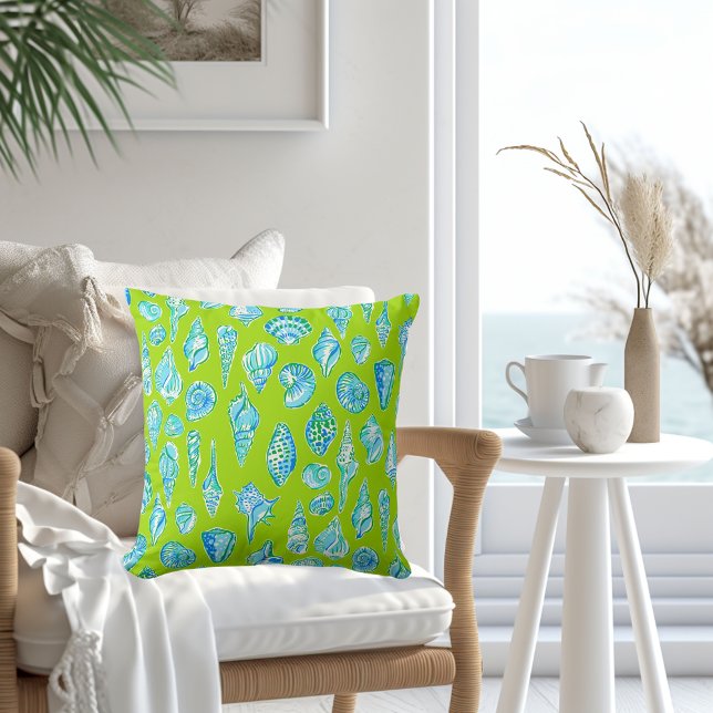 Coussin Bleu et Blanc Prépa Coquillages / Lime Côtière (Créateur téléchargé)