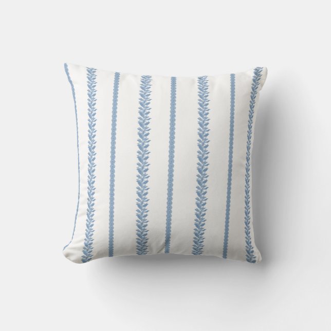 Coussin Bleu et Blanc Rayures Botaniques Côtières (Recto)