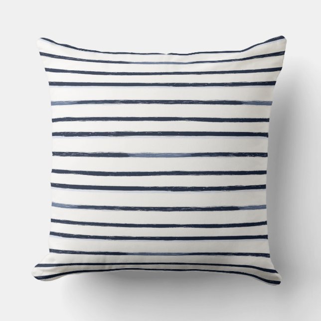 Coussin Bleu et blanc Rayures nautiques Lancer l'oreiller (Recto)