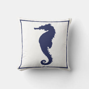 Coussin Bleu et Blanc Seahorse Côte Plage nautique Thé