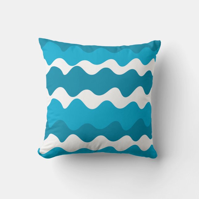 Coussin Bleu et blanc vagues horizontales motif (Recto)