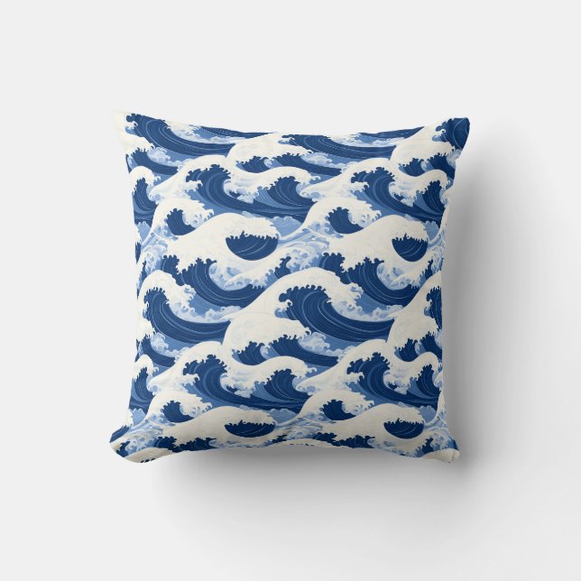 Coussin Bleu et blanc Vagues motif nautique (Recto)