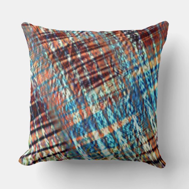 Coussin Bleu et brun croisés rustiquement dans soyeux (Recto)