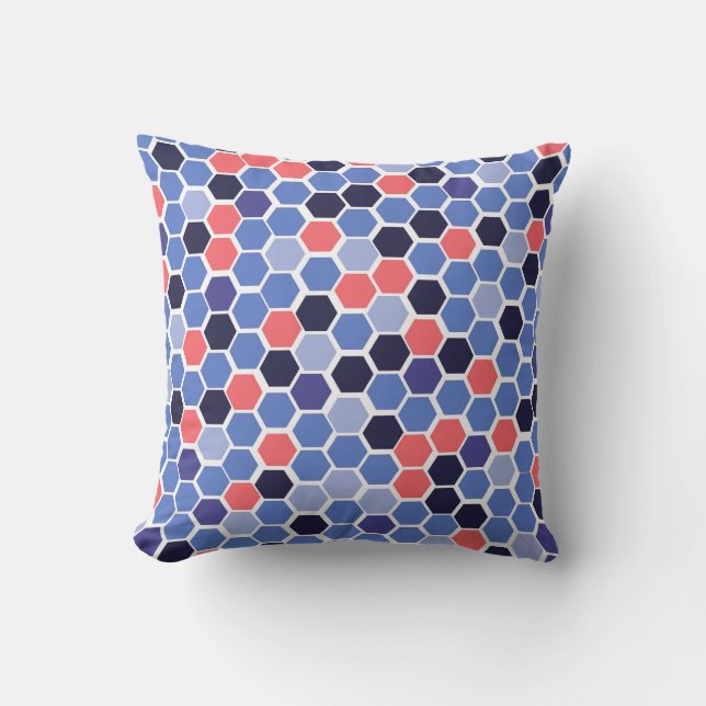 Coussin bleu et de corail moderne de motif de nid (Recto)