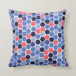 Coussin bleu et de corail moderne de motif de nid