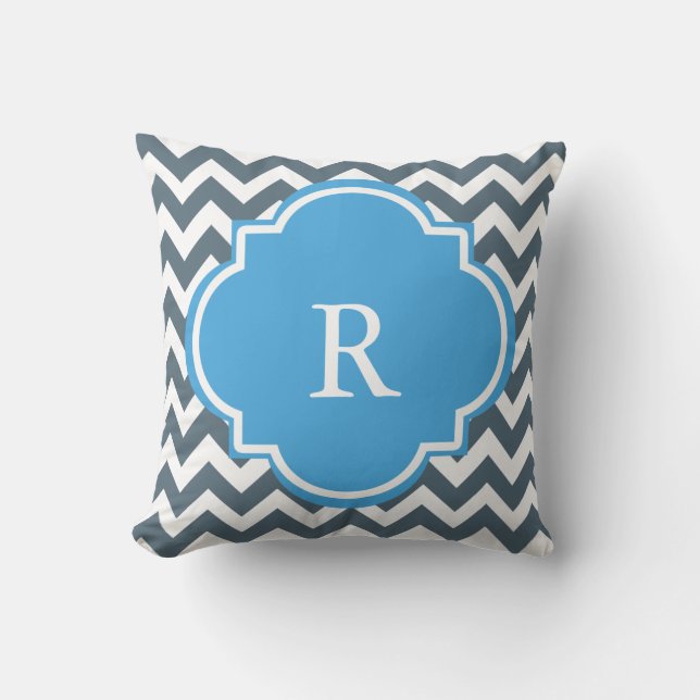 Coussin Bleu et Gris Chevron Strigramme (Recto)