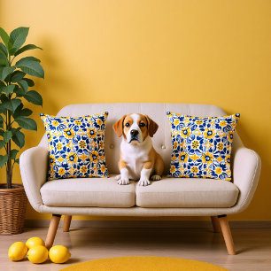 Coussin 💛 💙 Bleu et jaune, Azulejos floral