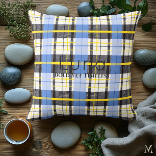 Coussin Bleu et Jaune Carreaux   Maison Tartan Personnalis