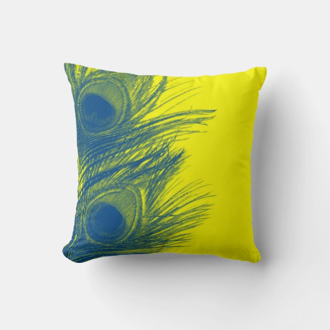 Coussin bleu et jaune de plume de paon (Recto)