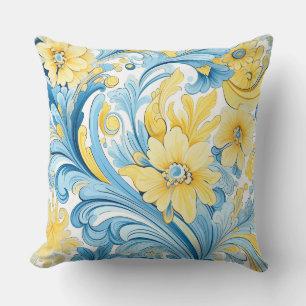 Coussin Bleu et jaune. Motifs d'art populaire ukrainien. 