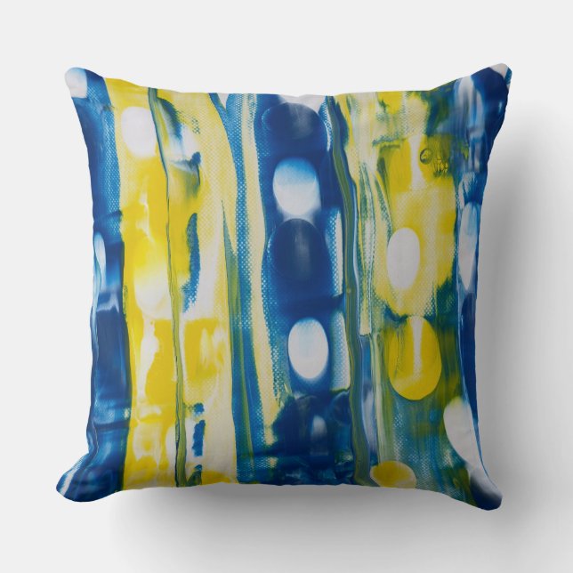 Coussin Bleu et jaune  | œuvre d'art faite main  (Recto)