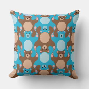 Coussin bleu et marron Nounours personnalisé pour