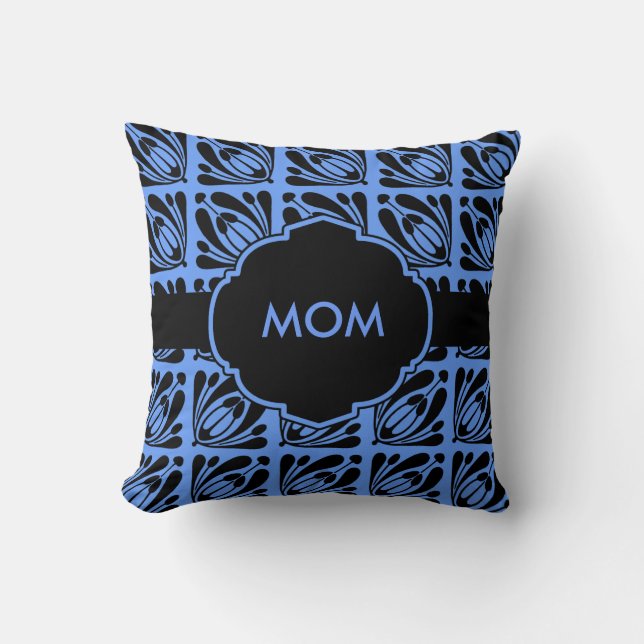 Coussin bleu et noir monogramme (Recto)