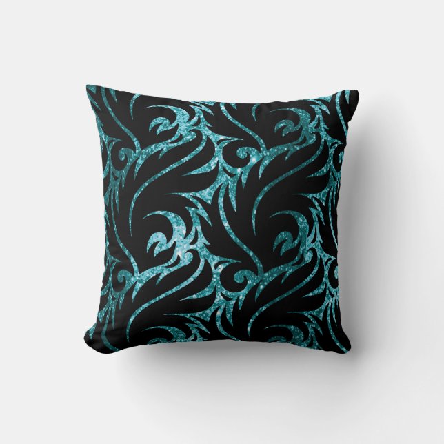 Coussin bleu et noir turquoise de motif de parties (Recto)
