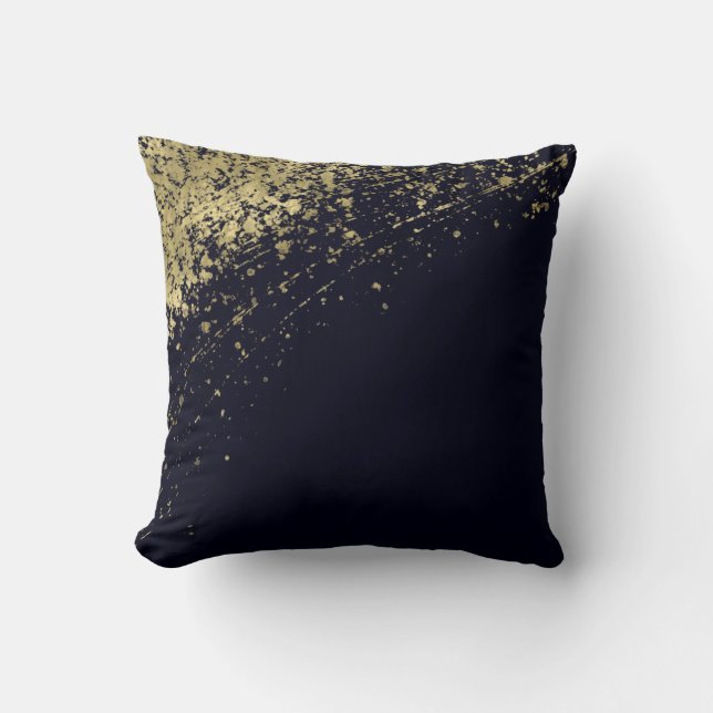 Coussin Bleu et or Glamor Paint Splatter Glam moderne (Recto)