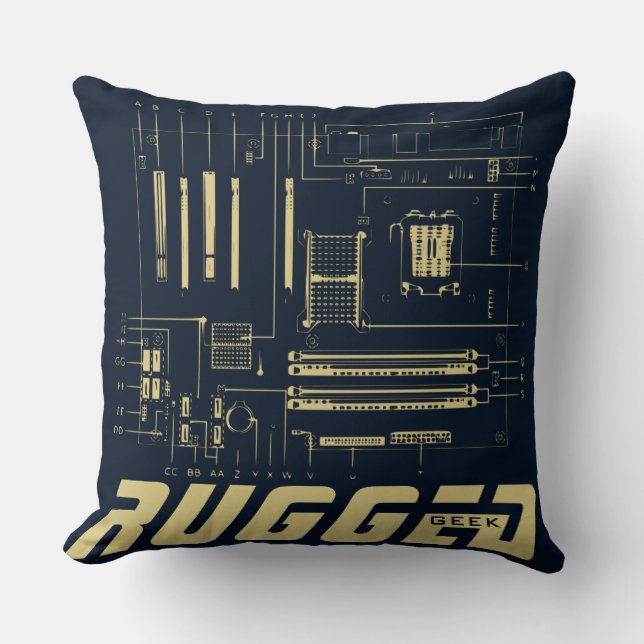 Coussin bleu et or RUGGED GEEK Carte mère Tech (Recto)