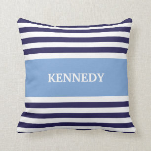 Coussin Bleu et rayures et monogramme de marine