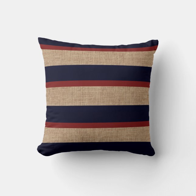 Coussin Bleu et rayures rouges de la marine (Recto)