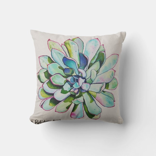 Coussin bleu et rose Cactus (Recto)
