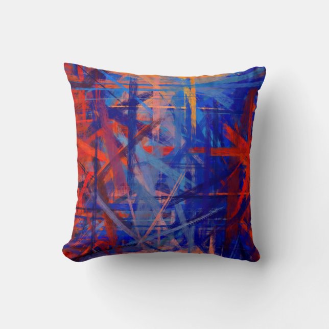 Coussin Bleu et rouge Abstrait Peint Vintage (Recto)