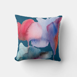 Coussin Bleu et rouge aquarelle fleurie