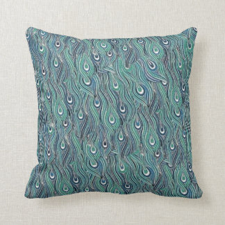 Coussin bleu et vert de plumes de paon