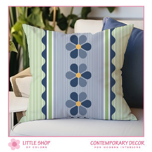 Coussin Bleu et vert rayures florales