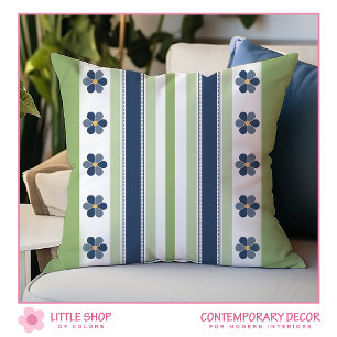 Coussin Bleu et vert rayures florales