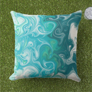 Coussin Bleu et vert Vagues Digital Fluid Art