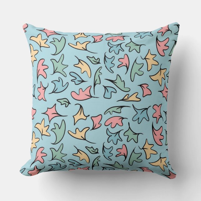 Coussin Bleu Feuille Pastel (Recto)