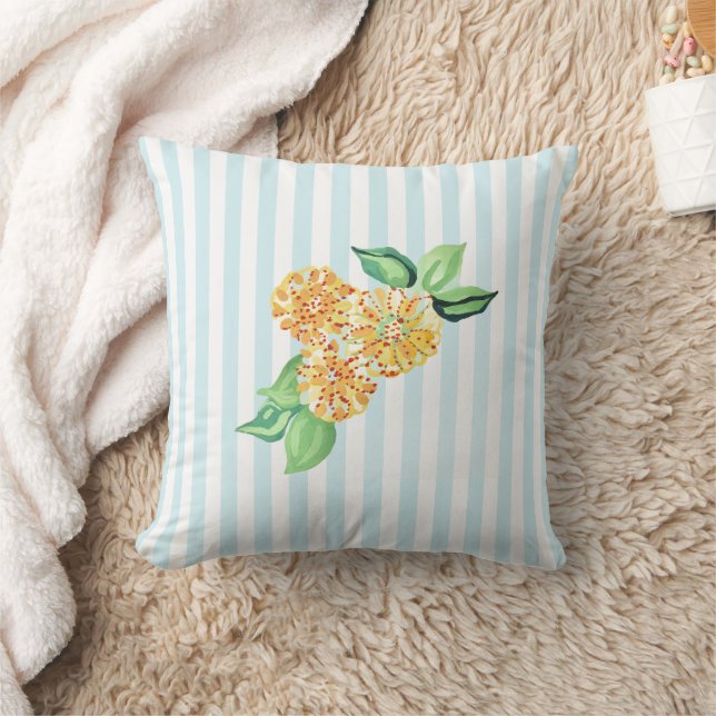 Coussin Bleu Fleur Jaune Bande (Couverture)