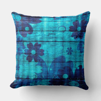 Coussin Bleu Floral Bois Abstrait