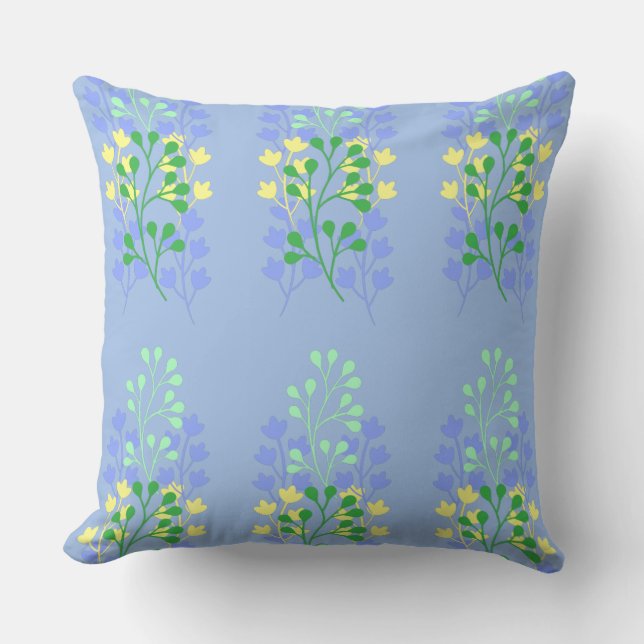 Coussin Bleu floral vert et Motif jaune (Recto)
