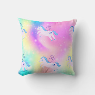 Coussin Bleu Flying Unicorns Rainbow Print Pillow