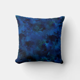 Coussin Bleu foncé abstrait couleur de l'eau peint