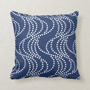 Coussin bleu-foncé de motif de vague