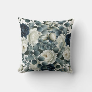 Coussin Bleu foncé et blanc Vert floral moderne