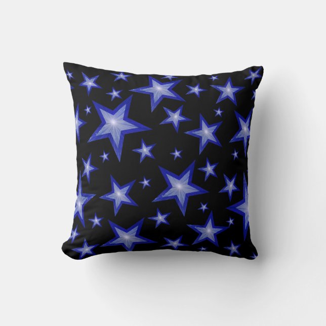 Coussin Bleu foncé Etoiles Noir 'Texte' carré bleu dos (Recto)