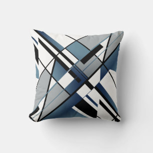 Coussin Bleu foncé gris noir blanc diagonale design angula