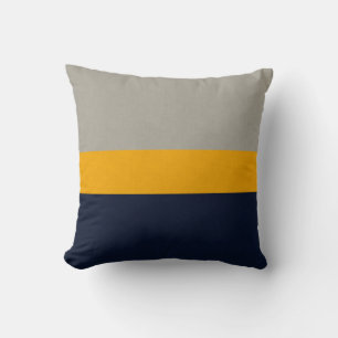 Coussin Bleu foncé, Jaune, Gris rayé Texturé