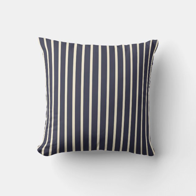 Coussin Bleu foncé rétro & Crème Ticking Stripes Français (Recto)