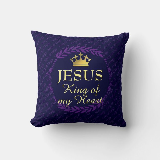 Coussin Bleu Foncé | ROI DE MON COEUR | Noël | JESUS (Recto)